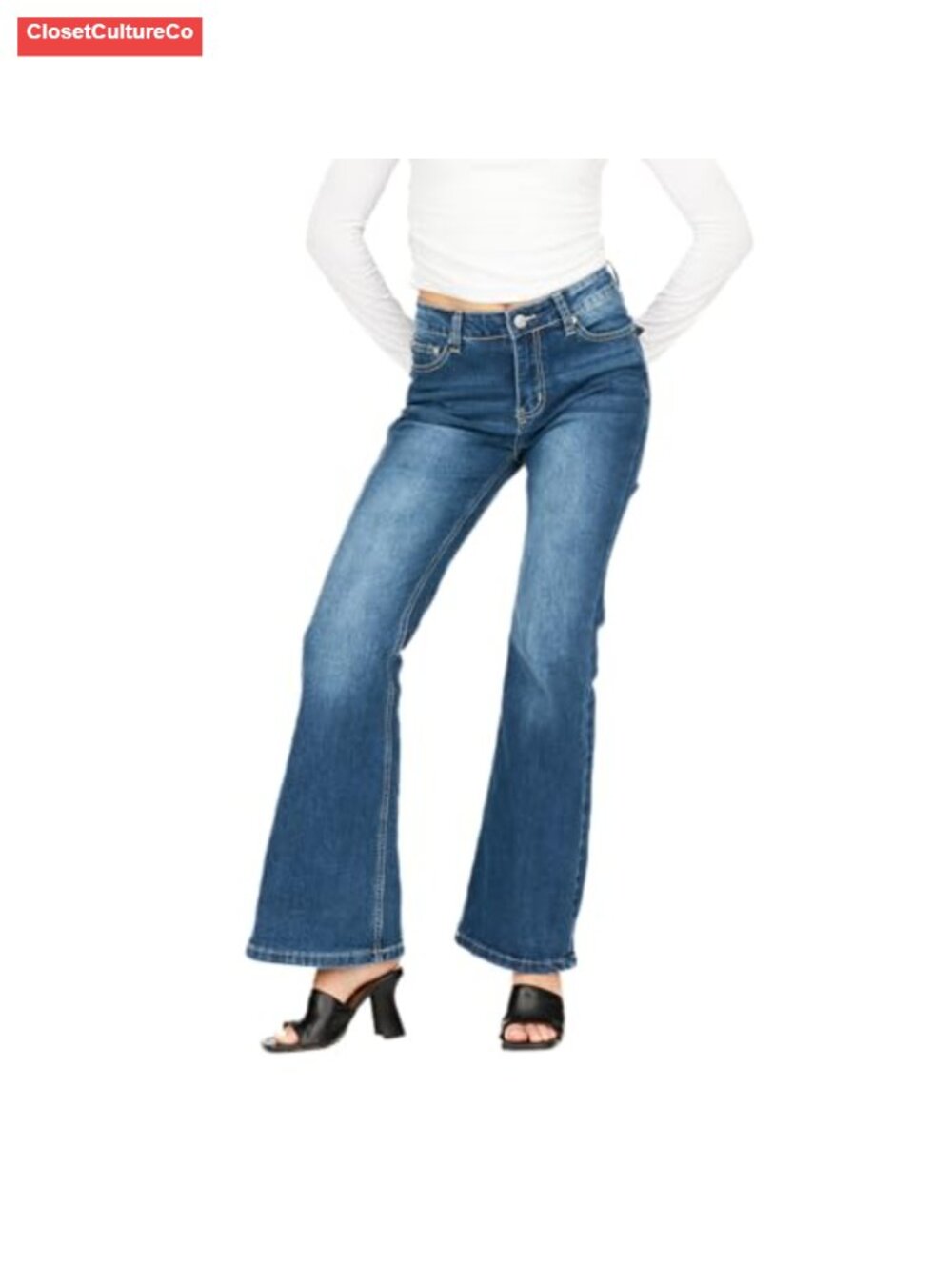 High-Rise Slim Fit Flare Stretch Jeans Retro Y2K Star Embroidery